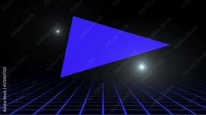 Retro blue triangle and grid in deep space with stars, motion abstract club, disco, retro and holidays style background