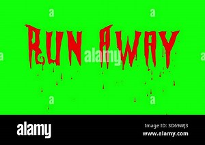 Run Away text animation with realistic dripping blood on a green screen background, perfect for horror intros, thriller scenes, and spooky video titles