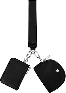 Mini Zip Around Wristlet Wallet for Women - Dual Pouch Coin Purse, Keychain & Wristlet, Small Cute Clutch for Teen Girls, Compact Organizer for Cards, Keys, and Coins(Black)