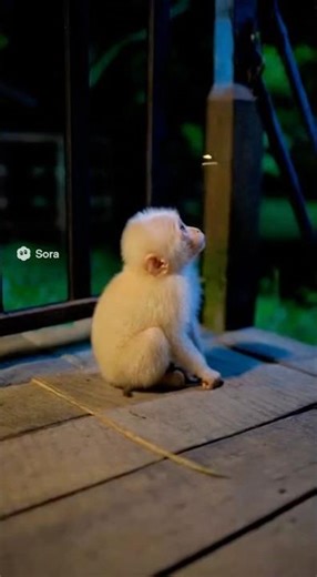 Baby monkey watching fireflies #ai