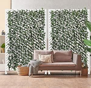 Coarbor 1 Pack Artificial Leaf Ivy Expandable Privacy Fence Screen Grass Wall Stretchable Fencing for Deck Balcony Patio Porch Trellis Decor- Single Side Leaves
