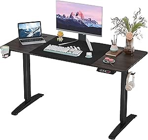 Furmax Electric Adjustable Standing Desk 55 Inch Large Sit Stand Desk Home Office Computer Desk Memory Preset Two Pieces Desktop Workstation T-Shaped Metal Bracket with Mouse Pad, Walnut