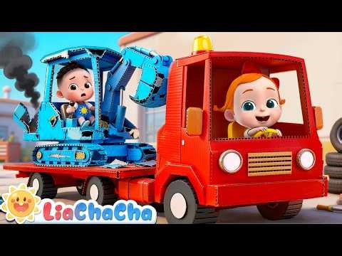Cardboard Cars Challenge Song | EP267 | Farm Vehicles | LiaChaCha Toddler Songs & Preschool Learning