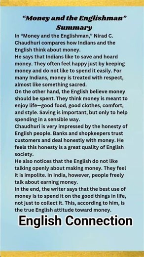 Money and the Englishman Summary | Indian vs English Attitude to Money | English Literature #shorts