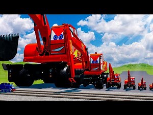 Big & Small McQueen Excavator VS Thomas Train | in BeamNG Drive