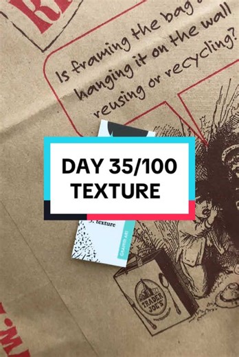 Day 35/100 Texture ✏️ I went to Trader Joe’s today and I thought of the texture the crosshatching creates in their illustrations so I cut a piece out to add to my project. I also think it’s appropriate to add something TJ to my project since I go there almost every week and it’s a part of my regular routine. *Oops I forgot to lower the music volume! This year’s project is 100 Every Days: filling in a section with something inspired by the day 💛 Prompt cards are from the Creative Spark Deck, you