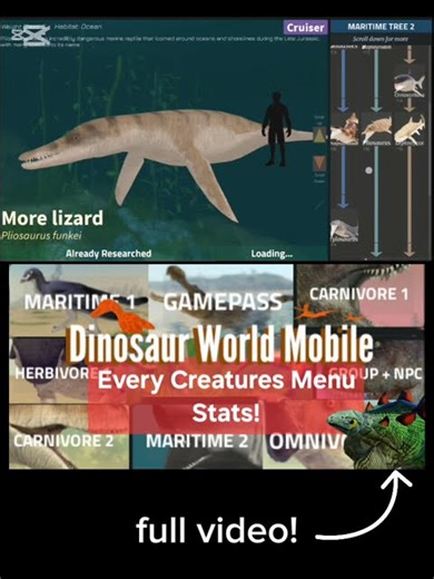 Every Creatures Menu Stats! (Dinosaur World Mobile) #Shorts
