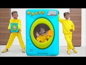 Senya play with magical toy washing machine and microwave