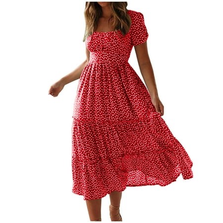 RKSTN Dresses for Women 2023 Floral Summer Short Dress Square Neck Short Sleeve Tiered Ruffle Boho Swing Dresses - Walmart.ca