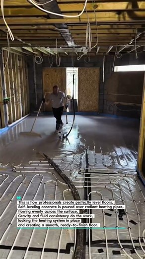 Self-Leveling Concrete Over Heated Floors | Perfect Finish #construction #flooring #shorts