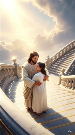 Jesus hugging someone on the stairway of heaven #Jesus #Christian #Shorts