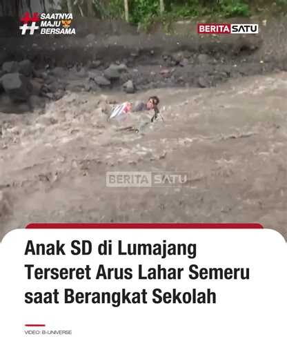 Siswi SDN Jugosari 3, terseret banjir lahar hujan Gunung Semeru di Sungai Regoyo, Lumajang, Jawa Timur,Senin (23/2/2026). Peristiwa terjadi saat ayahnya, Anton, nekat menerjang derasnya arus sungai menggunakan sepeda motor meski sudah diingatkan warga. Akibatnya, kendaraan kehilangan keseimbangan dan keduanya terseret sejauh lebih dari lima meter. Beruntung, warga segera bertindak cepat menolong sehingga ayah dan anak tersebut selamat. Meski selamat, perlengkapan sekolah Vita basah dan motor aya