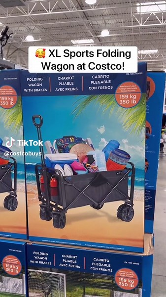 🥰 XL Sports Folding Wagon at Costco! This features an easy folding frame, a locking handle, an inside zipper pocket, and all-terrain wheels with brakes! It holds up to 350lbs! and is $89.99! #costco #sportswagon #wagon
