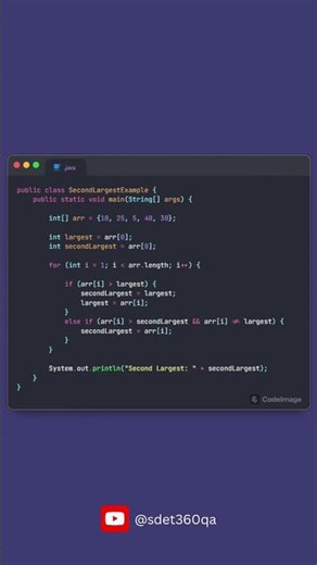 Find Second Largest Number in Java | QA Automation Interview Question #java #interview