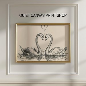 Printable Vintage Swan Art, Romantic Line Drawing - Two Swans Forming Heart, Elegant Neutral Wall Decor, Minimal Pen Sketch Download - Etsy Canada