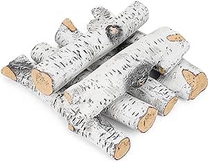 Stanbroil Gas Fireplace Logs Set, Ceramic White Birch Wood Gas Log for All Types of Vented, Indoor Inserts, Electric Gas Fireplace, Outdoor Firebowl, Fake Wood Logs Fireplace Decor, 6 pcs