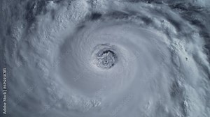 Top View Giant Hurricane Eye Seen from Space. Satellite View. Hyper Realistic Animation. Meteorology, Weather Forecast. Elements of this video furnished by NASA
