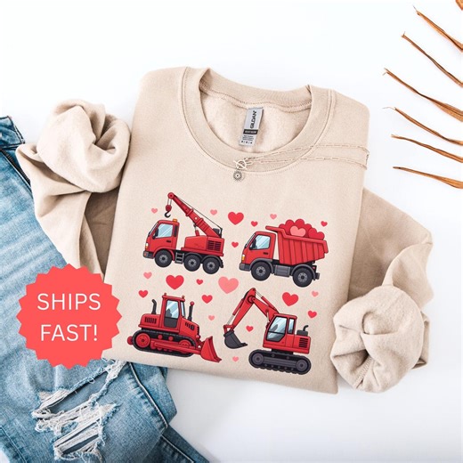Construction Valentine Sweatshirt, Truck Lover Shirt, Kids Construction Heart Design, Excavator Dump Truck Gift, Valentine Outfit - Etsy