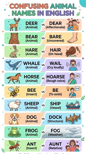 10 Commonly Confused Animal Words in English | Easy Learning l Communicative English