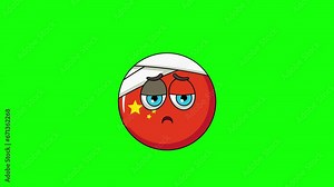 flag of china emoticon face with head bandage, emoji loop animation