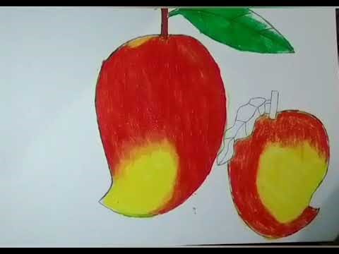 How to draw and color Mango with oil pastels easy drawing for kids 