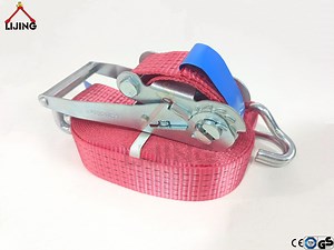 [Hot Item] 50mm 5000kg 10m Red Color Lashing Belts Ratchet Straps with Double J Hook Factory Price