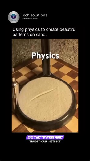Tech solutions on Instagram: "Using physics to create beautiful patterns on sand involves harnessing natural forces like vibration, motion, and gravity to form intricate designs that look almost magical. When a vibrating plate or rotating surface moves beneath the sand, the grains respond by shifting into repeating shapes such as waves, rings, spirals, or geometric lines. These patterns emerge because the sand naturally settles into areas of low energy, forming what are known as “Chladni pattern