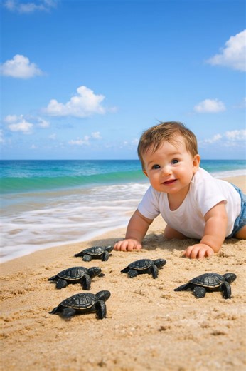 Tiny Turtles Making Their Way to the Ocean