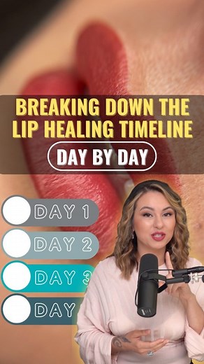 Lip healing timeline day by day, keep reading👇🏼 💋 Day 1: Lips will be swollen, red, and round. I recommend that your client applies a cold compress and keeps their lips hydrated. 💋 Day 2: The lips will appear darker as the skin oxidizes. The swelling should go down, and the lips will be drier, so hydration is important. 💋 Day 3: Lips will be even darker and drier, and may even crack for some clients. It’s crucial to hydrate as much as needed. Use the power balm on the lips for a beautiful h