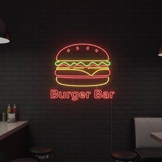 Burger Bar Neon Sign Restaurant Fast Food LED Wall Art Kitchen Man Cave Decor - Etsy