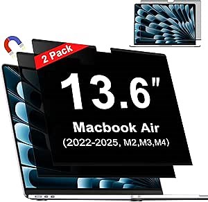 ZOEGAA Magnetic Privacy Screen for Macbook Air 13.6 & 13 Inch (2022-2025, M2, M3, M4, Pro, Max), Removable Laptop Screen Privacy Shield, Anti Blue Light Glare Filter for Mac Air 13.6" Laptop Computer
