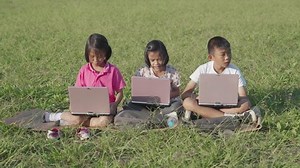 Kids Smiling Learning On Laptop Outsite Stock Footage Video (100% Royalty-free) 1062782920 | Shutterstock