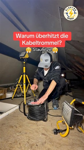 A coiled cable reel traps heat. High load = always uncoil completely.