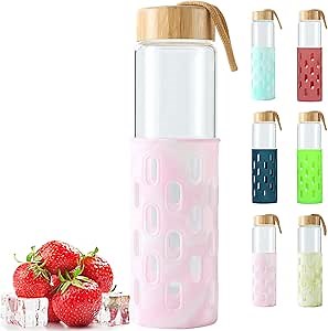 Glass Water Bottles 32 oz Borosilicate Natural Wide Mouth Reuseable Cute Water Bottles for Women Dishwasher Safe