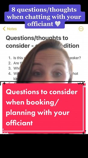 These are all questions I think you need to consider when you are looking to book your officiant and when you are planning your wedding… Specifically your wedding ceremony! ##weddingceremony##weddingofficiant##weddingthoughts##weddingquestions##weddingcoach##weddingadvice##weddingtip##weddingguidance##weddingtiktok##2023bride##2024bride##wedding101##officiant##weddingplanning