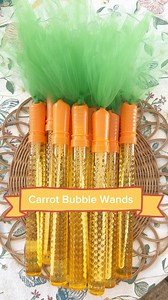 Ahhh!!! I just think these are so cute! 🥕 🫧 Bubble Wands are from Dollar Tree. They come in a pack of 2. One yellow and one orange. I’ll save the yellow wands for summertime ❤️ The green tulle is from Amazon. Link here ⬇️ https://amzn.to/43HK2SL #amazon #dollartree #bubbles #easter #eastergifts #carrots | Laura Jeanne