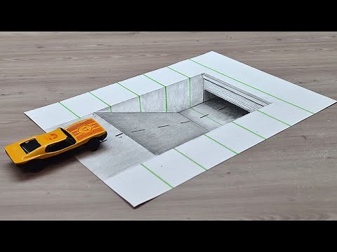 3d drawing garage on paper step by step