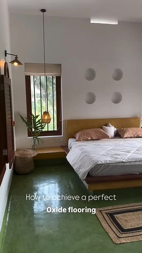 Kerala Home Planners on Instagram: "How to achieve a perfect oxide flooring ? Most awaited Green Oxide Flooring Video with Details from the project of @nakedvolume_architecturestudio Read below ⬇️ 1. Prepare the Surface: Make sure the floor base is rough and free from debris. Use a cement base and level it properly. 2. Mix Oxide Paste: Combine colored oxide powder with white cement and a little water to create a smooth, lump-free paste. 3. Apply the First Layer: Spread the oxide paste evenly ove
