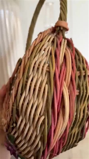 Primitive large wall basket, front door basket, woven warm natural with rose, primitive home decor, vintage rustic farmhouse basket