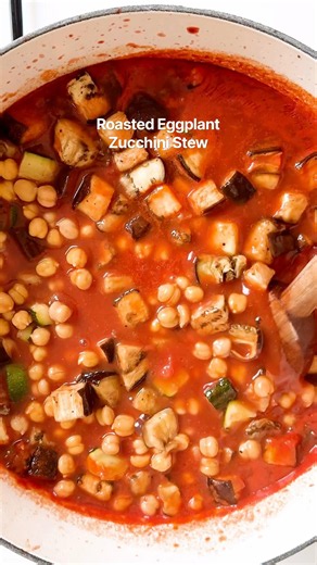 Roasted Eggplant & Zucchini Chickpea Stew #recipe