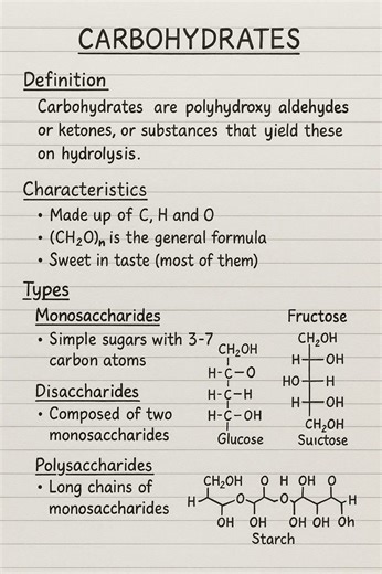 Carbohydrates Explained #chemistryfacts #fblifestyle #biochemistry #gkplus #BioNotes #sciencefacts #biology #studywithme #glycolysis #cellularrespiration #sciencelovers | Biology Physics Chemistry
