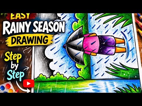 Easy Rainy Season Drawing for Beginners | Rainy Day Scenery Drawing Step by Step