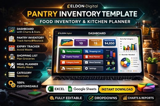 Pantry Inventory Template, Food Tracker, Kitchen Planner (excel, Google Sheets) - Etsy