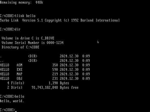 汇编语言在DOS下打印Hello World