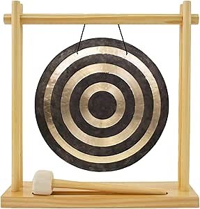 8" to 10" Gongs on My Little Pagoda Gong Stand - Includes Stand, Mallet, & Your Choice of Gong/Perfect Desktop Gong/Sound Healing & Meditation/Bronze Gong/Wooden Stand
