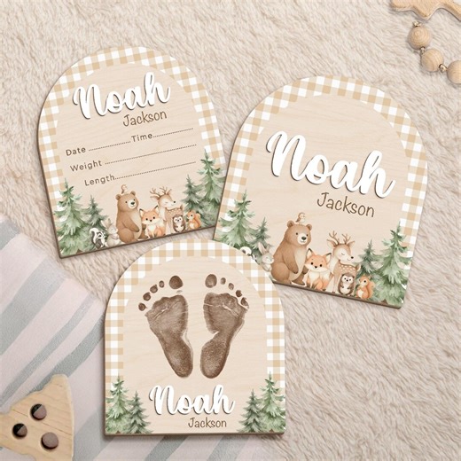 Custom Woodland Baby Birth Stats Sign, Forest Nursery Decor, Newborn Announcement Sign - Etsy