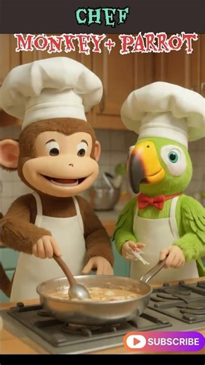 🙉Chef Monkey & Chef Parrot’s Crazy Cravings😋#monkey #cartoon #funny #ai