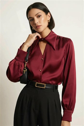 Elegant Burgundy Silk Blouse, Women’s Long Sleeve Top for Office, Business Meetings, and Everyday Stylish Outfits, S–XXL - Etsy