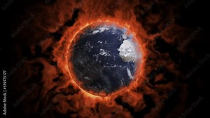 Global warming concept. Earth globe 3d burning for climate changes. World pollution and weather disaster.