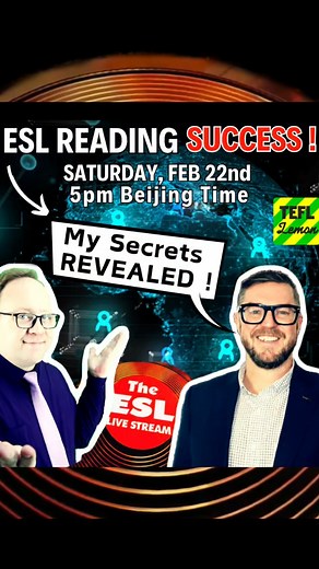 Struggling to get your ESL students to read confidently? Join us LIVE as we reveal powerful strategies to make reading fun, effective, and engaging for your learners! 📌 What You'll Learn: ✅ The BIGGEST mistakes teachers make when teaching reading ✅ Proven techniques to boost ESL students' reading skills ✅ Practical tips you can apply immediately in your classroom 🗓 Saturday, Feb 22nd | 5PM Beijing Time Don't miss out—tune in LIVE and level up your ESL teaching! 🚀